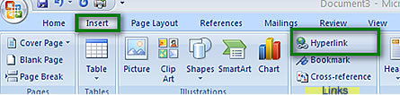 Step One Shows Insert and Hyperlink Options