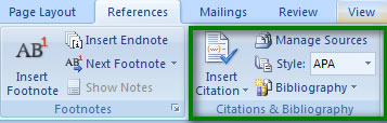 Tool Bar Showing References With Insert Citation Checked
