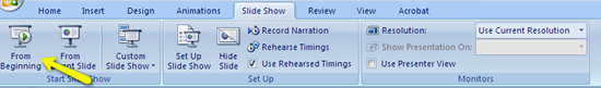 Tool Bar With Arrow Pointing to From Beginning Under Slide Show